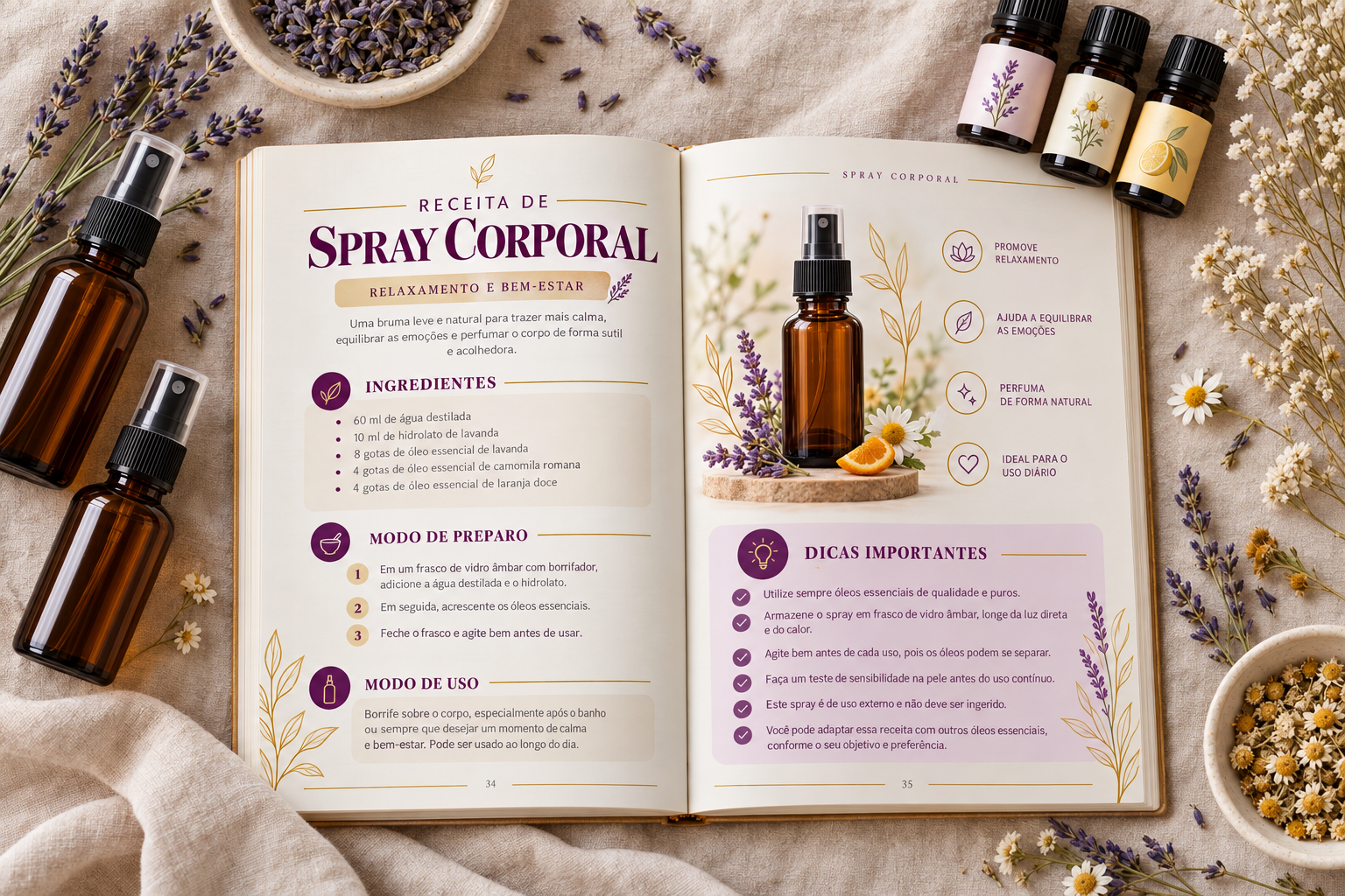 Guia prático com receitas de sprays